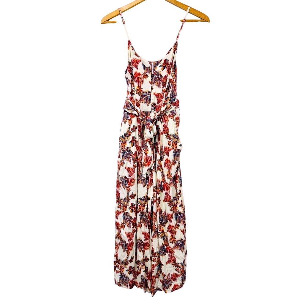 Free People Wide Leg Jumpsuit Size XS Boho Floral Front Tie Cropped Belted - Picture 3 of 15